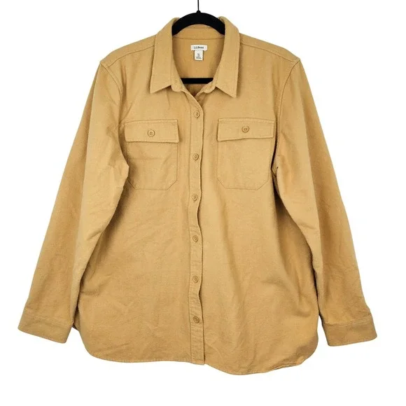 LL Bean Men's XL Traditional Fit Chamois Flannel Shirt Tan Heavyweight Button Up - Picture 1 of 7